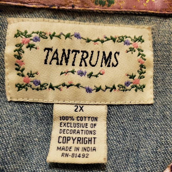 Vintage Denim Jacket Women 2X Blue Cats Applique Embroidered Brocade - Picture 4 of 6